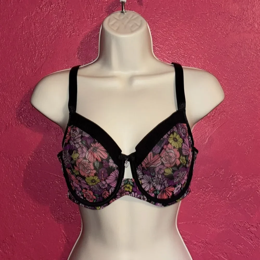 NWT Curvy couture floral mesh bra size 38C. Style 1311.